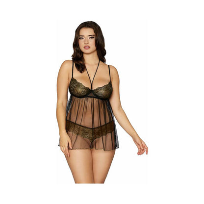Dreamgirl Babydoll With G-string Black Os