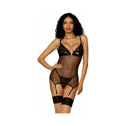 Dreamgirl Garter Slip With G-string Black Os