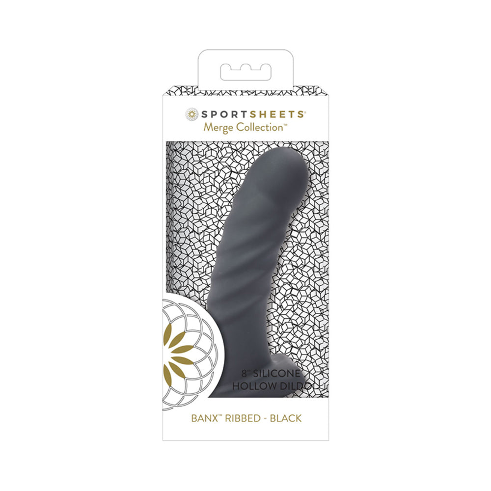 Sportsheets Banx Ribbed Hollow 8 In. Dildo Black