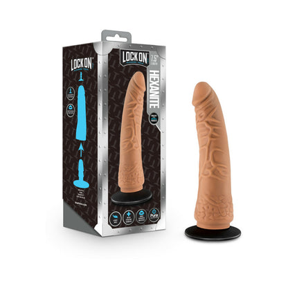 Lock On Hexanite Dildo With Suction Cup Adapter 7.5 In. Mocha