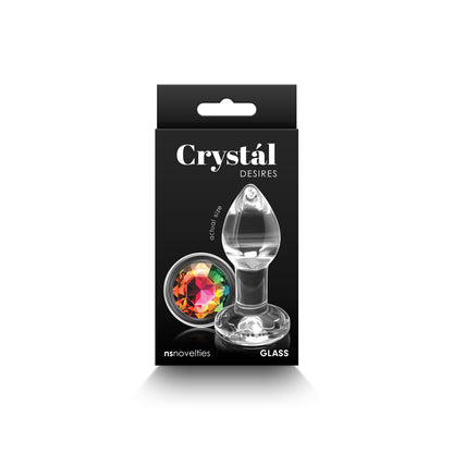 Crystal Desires Glass Round Gem Butt Plug Small - Rainbow