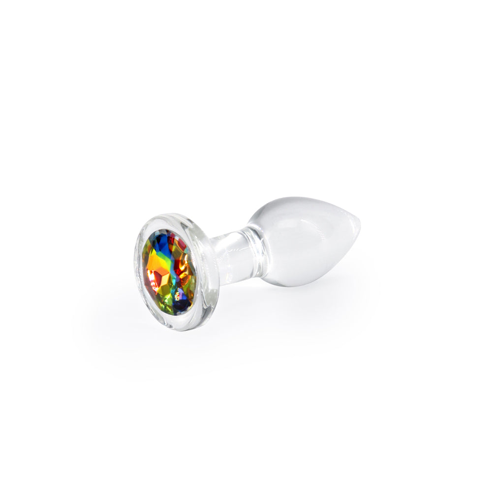 Crystal Desires Glass Round Gem Butt Plug Small - Rainbow