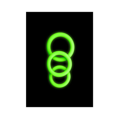 Ouch! Glow 3-piece Cock Ring Set - Glow In The Dark - Green