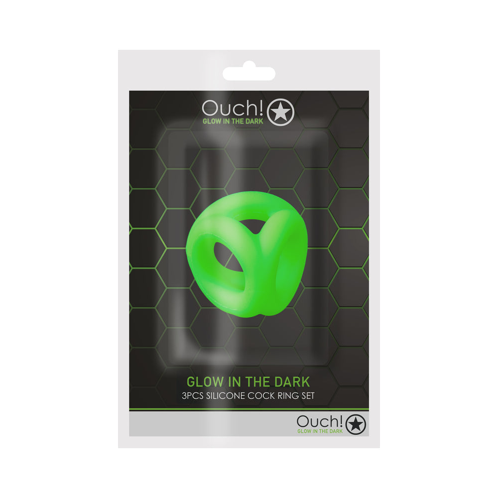 Ouch! Glow Cock Ring & Ball Strap - Glow In The Dark - Green