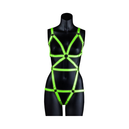 Ouch! Glow Full Body Harness - Glow In The Dark - Green - L/xl