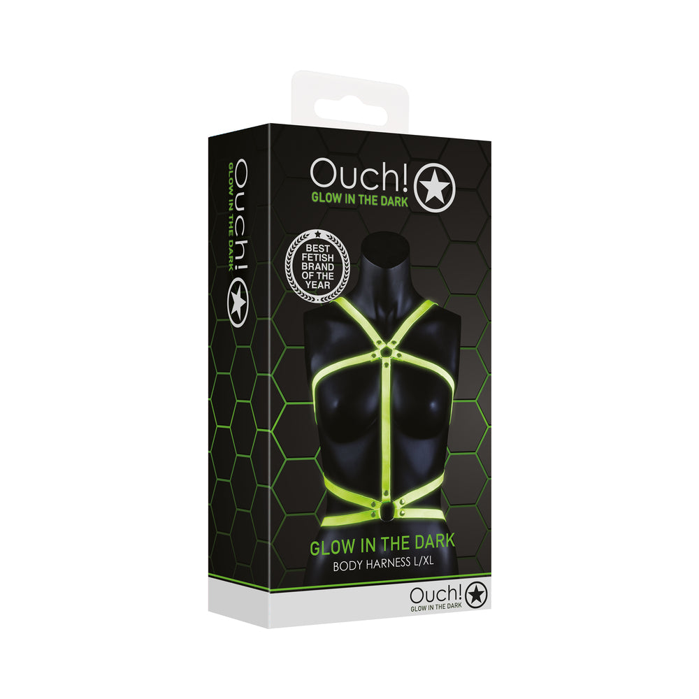 Ouch! Glow Body Harness - Glow In The Dark - Green - L/xl