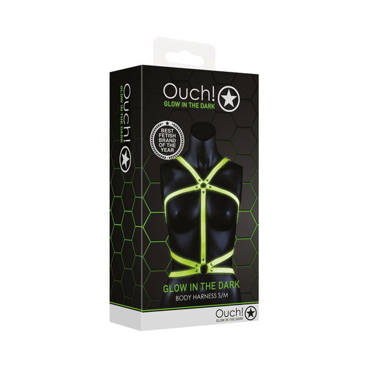Ouch! Glow Body Harness - Glow In The Dark - Green - S/m