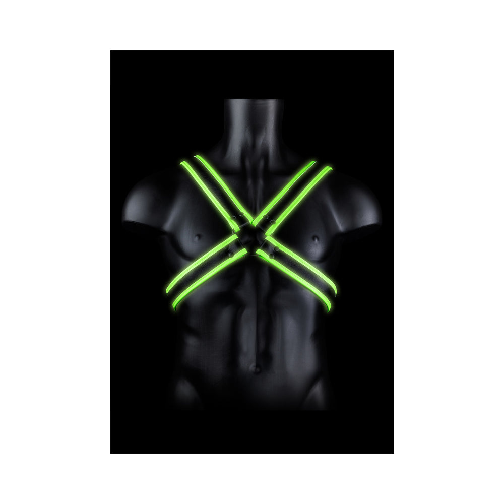 Ouch! Glow Cross Harness - Glow In The Dark - Green - L/xl