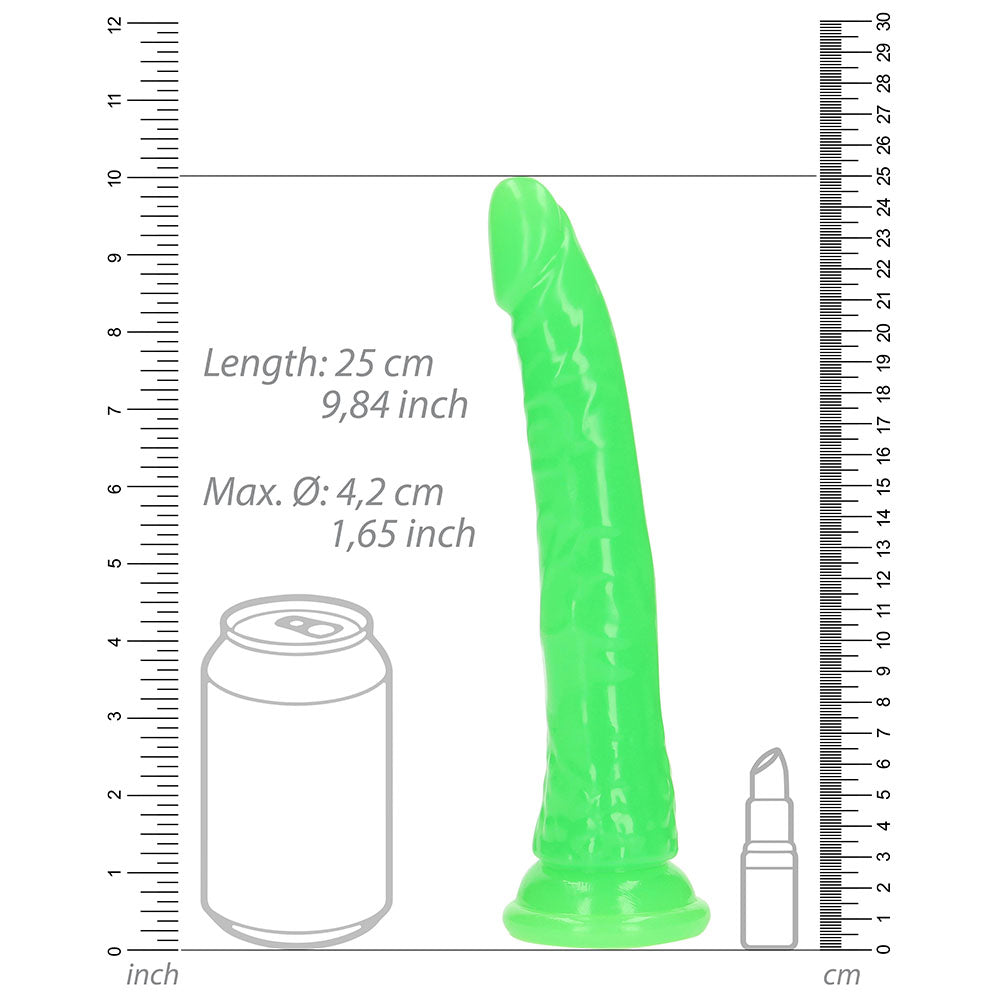 Realrock Glow In The Dark Slim 9 In. Dildo Neon Green