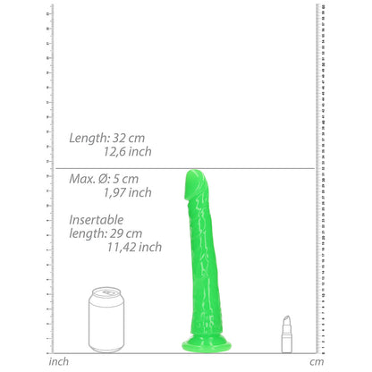 Realrock Glow In The Dark Slim 11 In. Dildo Neon Green