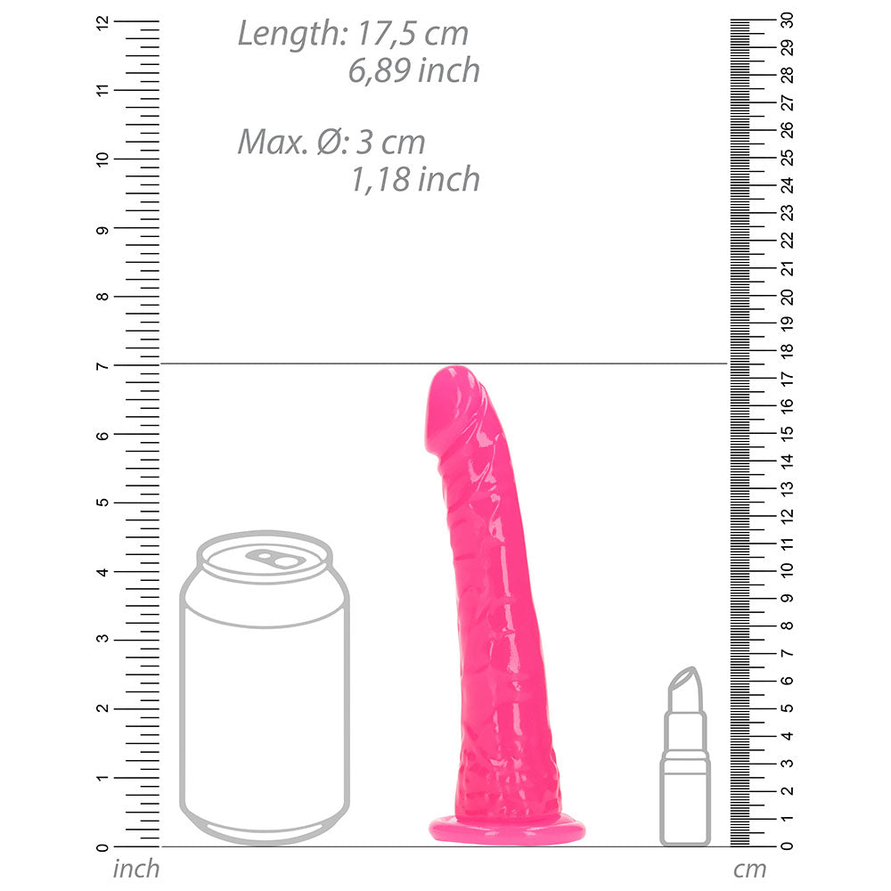 Realrock Glow In The Dark Slim 6 In. Dildo Neon Pink