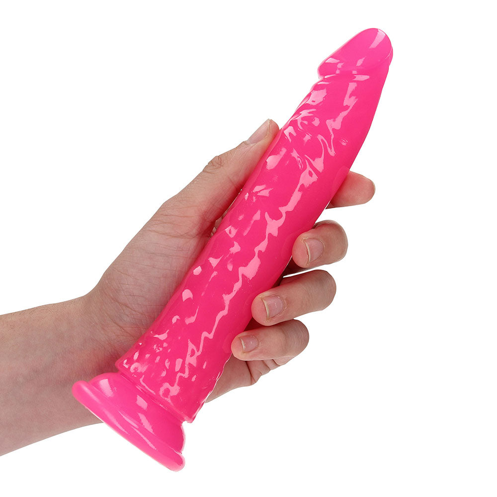 Realrock Glow In The Dark Slim 7 In. Dildo Neon Pink