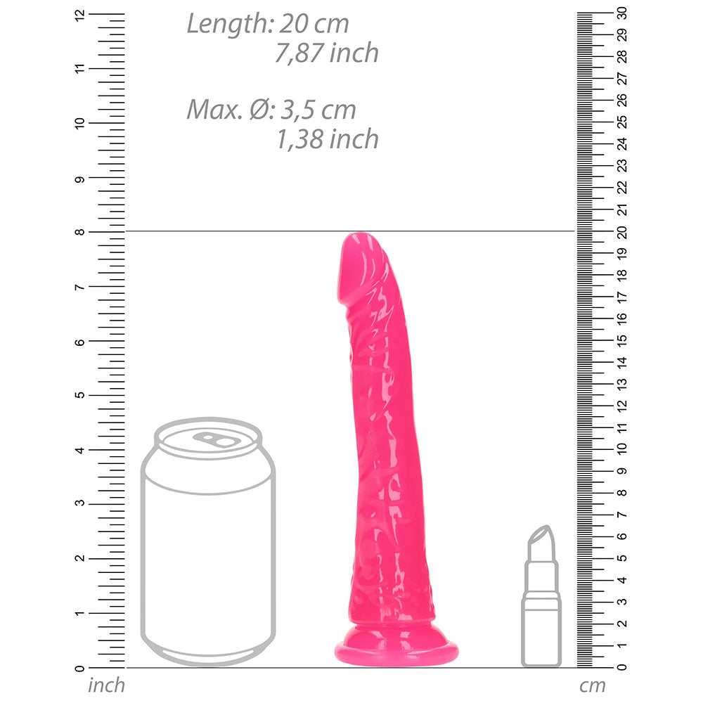 Realrock Glow In The Dark Slim 7 In. Dildo Neon Pink