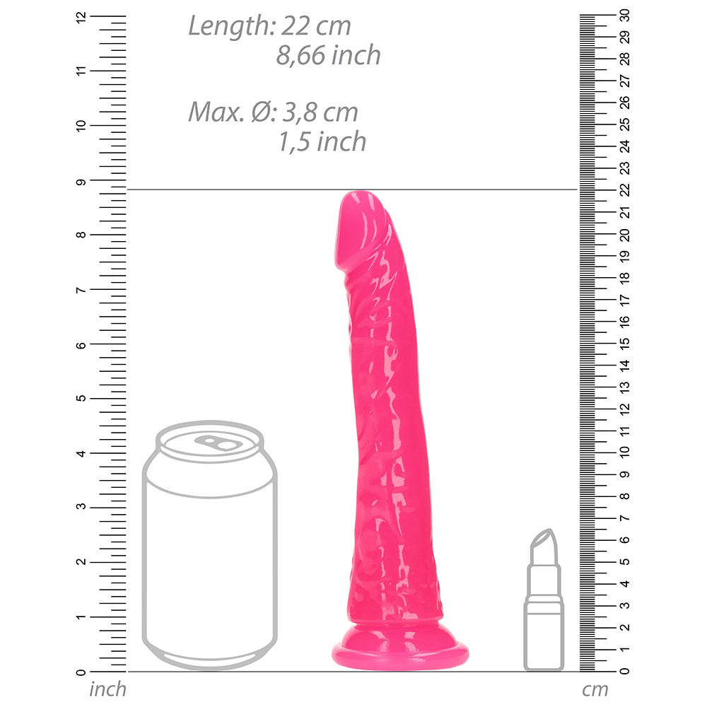 Realrock Glow In The Dark Slim 8 In. Dildo Neon Pink