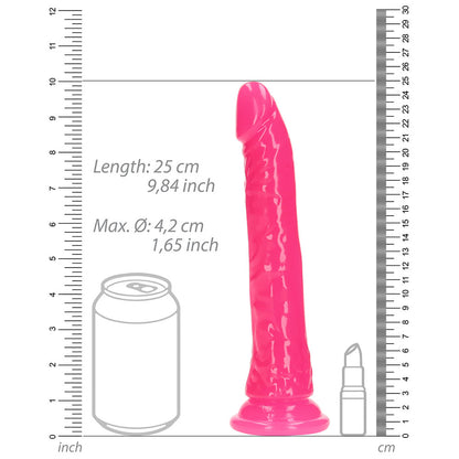 Realrock Glow In The Dark Slim 9 In. Dildo Neon Pink