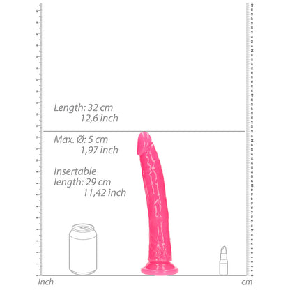 Realrock Glow In The Dark Slim 11 In. Dildo Neon Pink