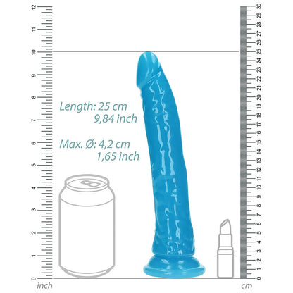 Realrock Glow In The Dark Slim 9 In. Dildo Neon Blue