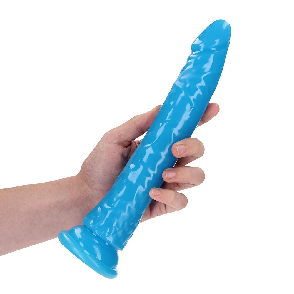 Realrock Glow In The Dark Slim 10 In. Dildo Neon Blue