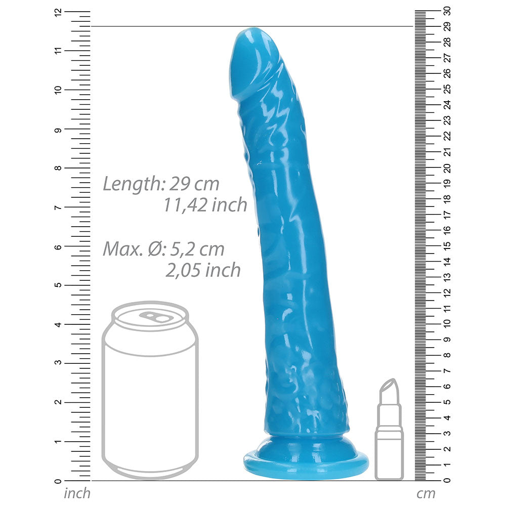 Realrock Glow In The Dark Slim 10 In. Dildo Neon Blue