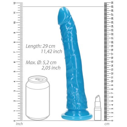 Realrock Glow In The Dark Slim 10 In. Dildo Neon Blue