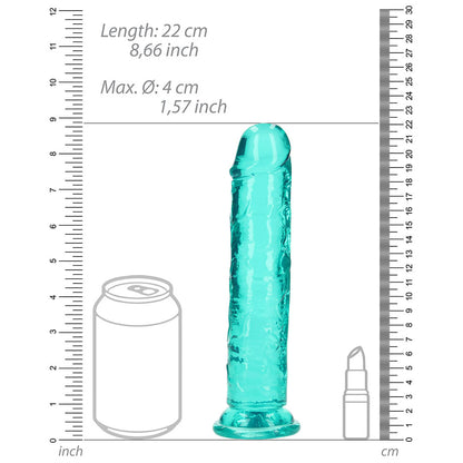 Realrock Crystal Clear Straight 8 In. Dildo Without Balls Turquoise