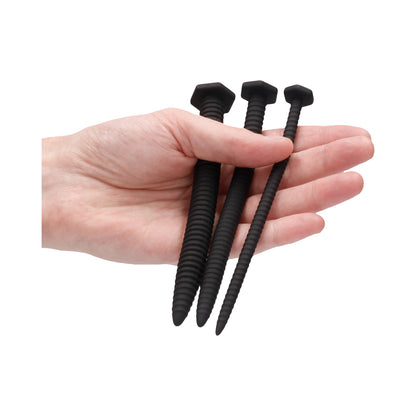 Ouch! Urethral Sounding - Silicone Screw Plug Set - Black