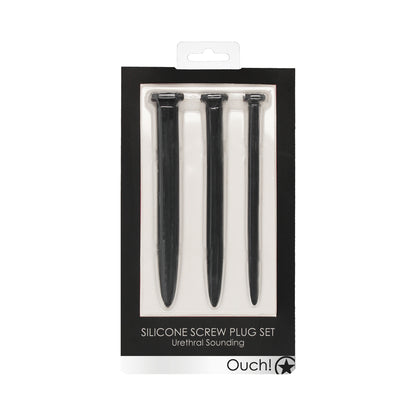 Ouch! Urethral Sounding - Silicone Rugged Nail Plug Set - Black