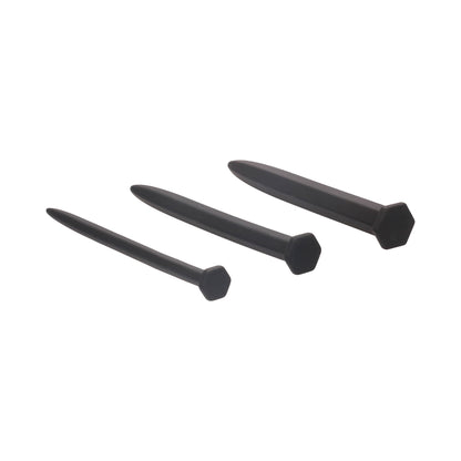 Ouch! Urethral Sounding - Silicone Rugged Nail Plug Set - Black