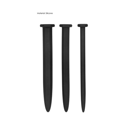 Ouch! Urethral Sounding - Silicone Rugged Nail Plug Set - Black