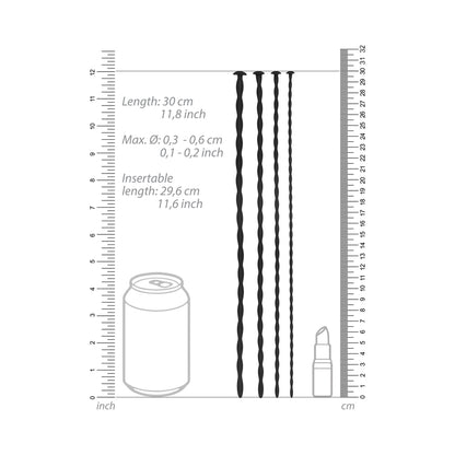Ouch! Urethral Sounding - Beginner Silicone Spiral Screw Plug Set - Black