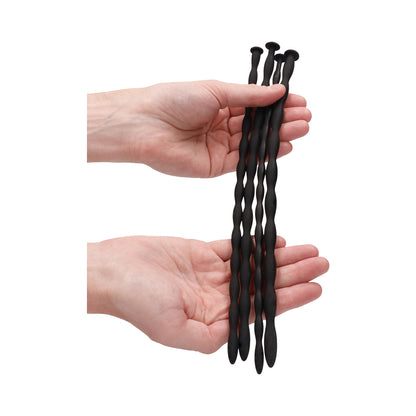 Ouch! Urethral Sounding - Advanced Silicone Spiral Screw Plug Set - Black
