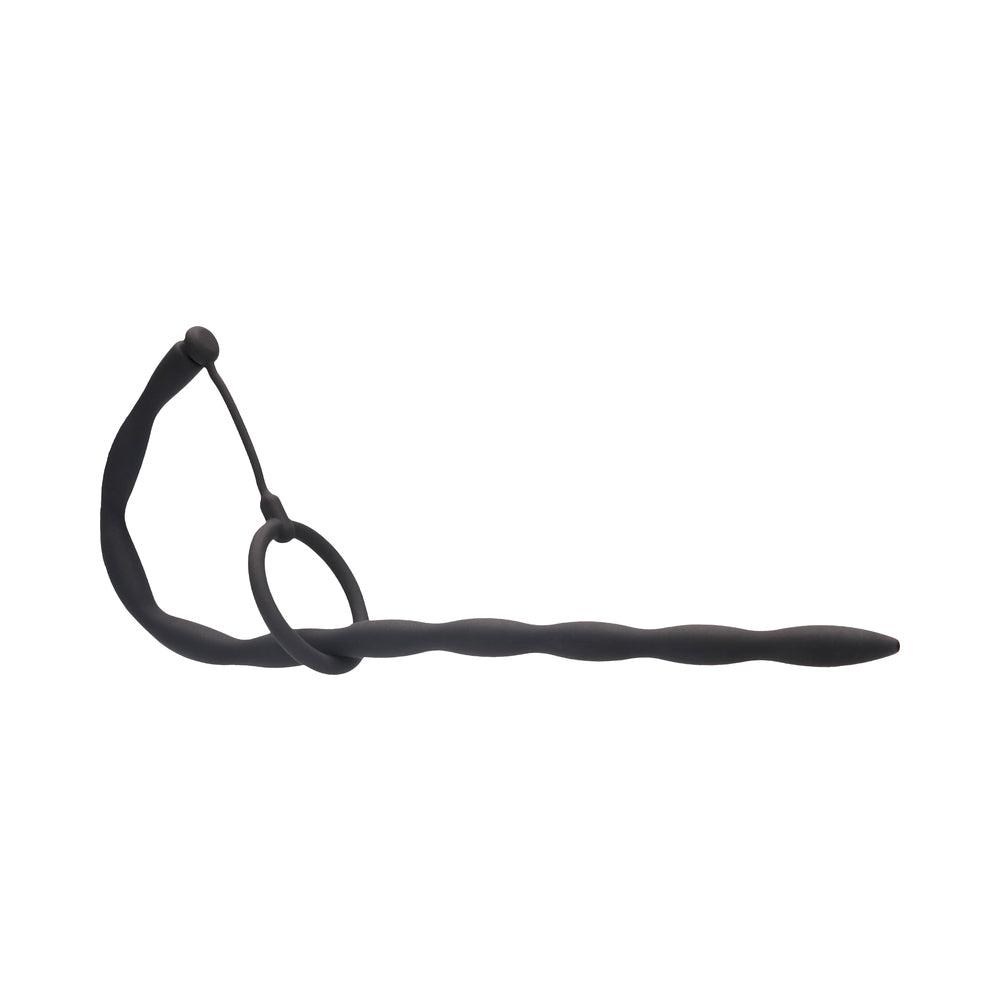 Ouch! Urethral Sounding - Silicone Plug & Cock Ring Set - Black