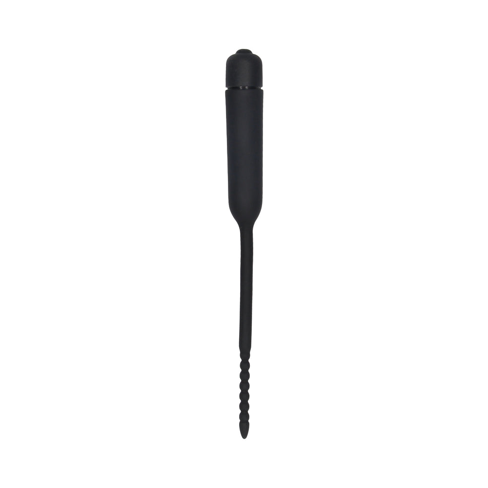 Ouch! Urethral Sounding - Silicone Vibrating Bullet Plug With Beaded Tip - Black