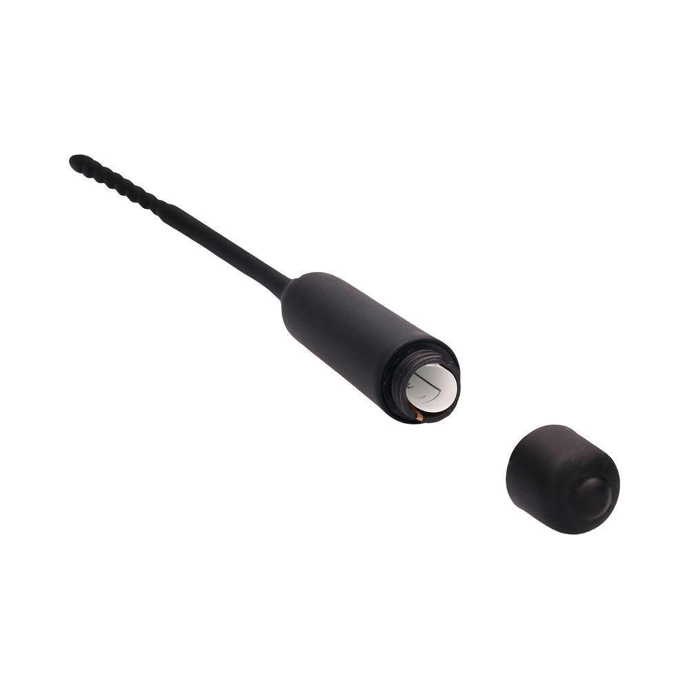 Ouch! Urethral Sounding - Silicone Vibrating Bullet Plug With Beaded Tip - Black