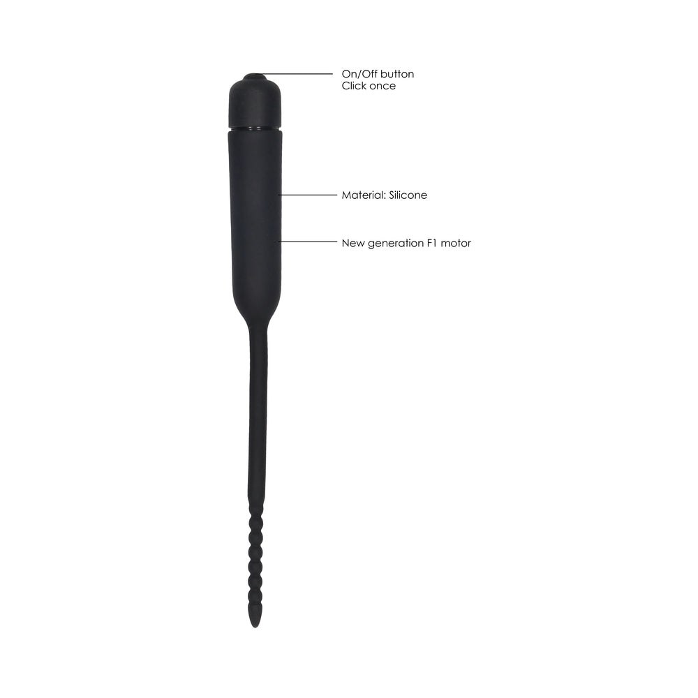 Ouch! Urethral Sounding - Silicone Vibrating Bullet Plug With Beaded Tip - Black