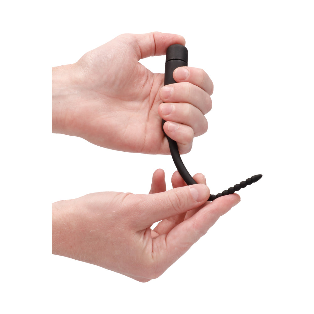 Ouch! Urethral Sounding - Silicone Vibrating Bullet Plug With Beaded Tip - Black