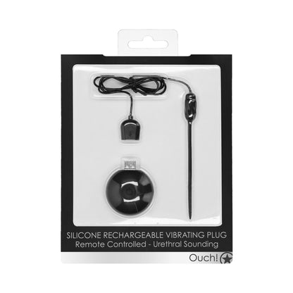 Ouch! Urethral Sounding - Silicone Rechargeable Vibrating Plug Remote Controlled - Black