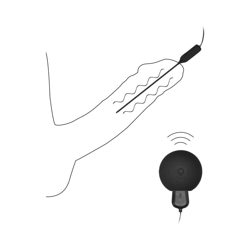Ouch! Urethral Sounding - Silicone Rechargeable Vibrating Plug Remote Controlled - Black