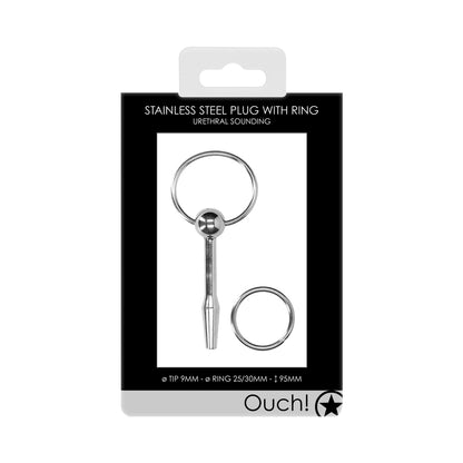 Ouch! Urethral Sounding - Metal Plug With Ring - 9 Mm