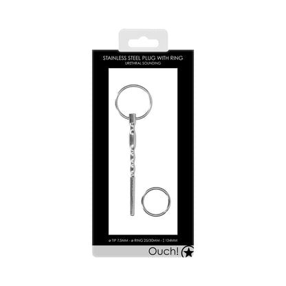 Ouch! Urethral Sounding - Metal Plug With Ring - 7.5 Mm