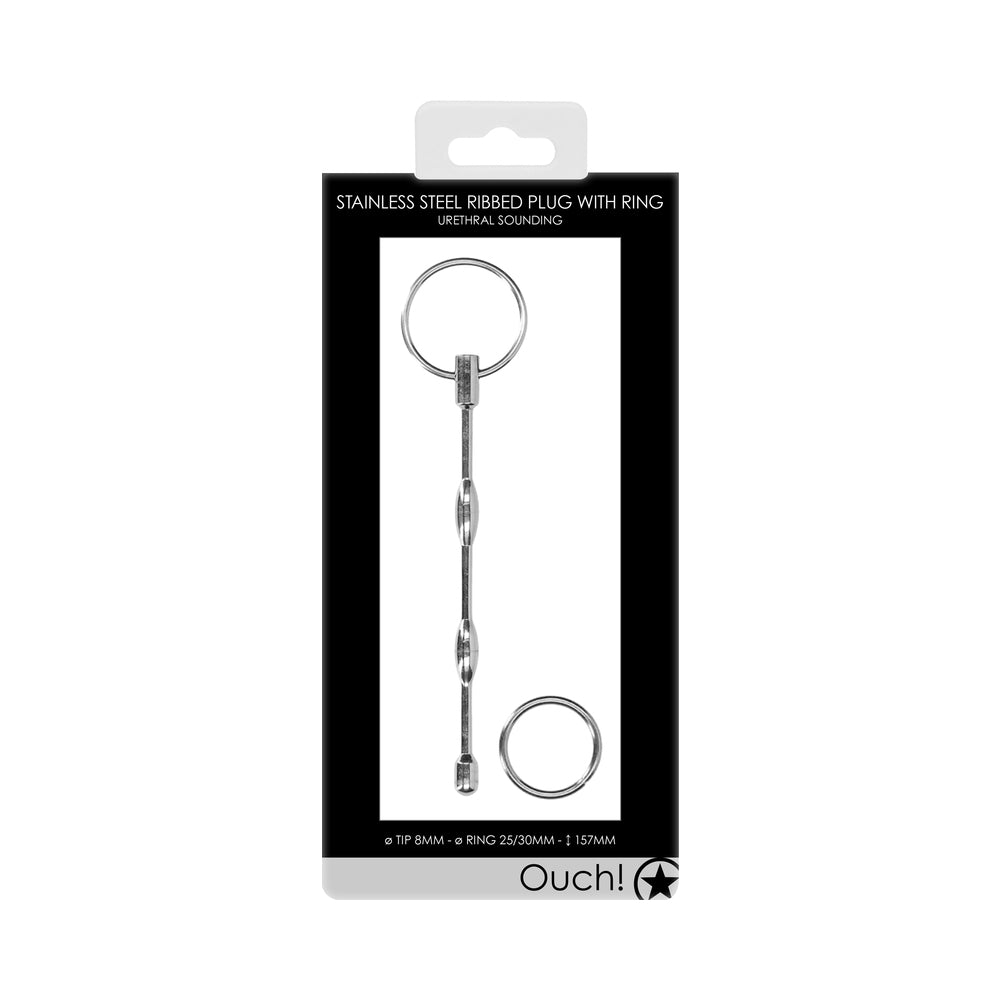 Ouch! Urethral Sounding - Metal Dilator With Ring - Beaded - 9.5 Mm