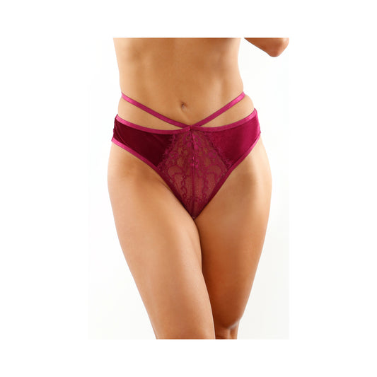 Kalina Velvet Strappy Cut-out Thong With Keyhole Back Magenta S/m