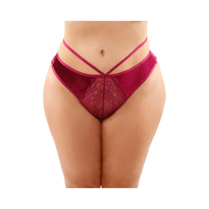 Kalina Velvet Strappy Cut-out Thong With Keyhole Back Magenta Queen