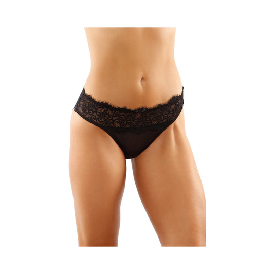Ivy Lace Bikini Panty With Lattice Cut-out Back Black L/xl