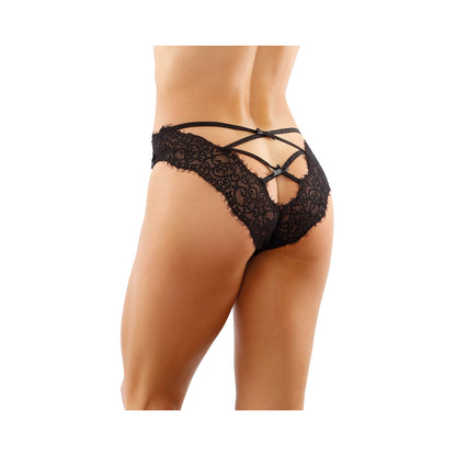 Ivy Lace Bikini Panty With Lattice Cut-out Back Black L/xl