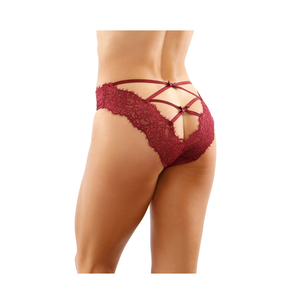 Ivy Lace Bikini Panty With Lattice Cut-out Back Garnet L/xl