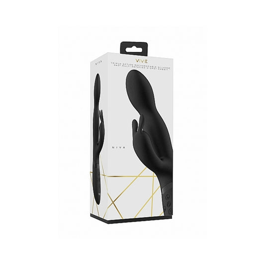 Vive Niva Rechargeable 360 Rotating Silicone Rabbit Vibrator Black
