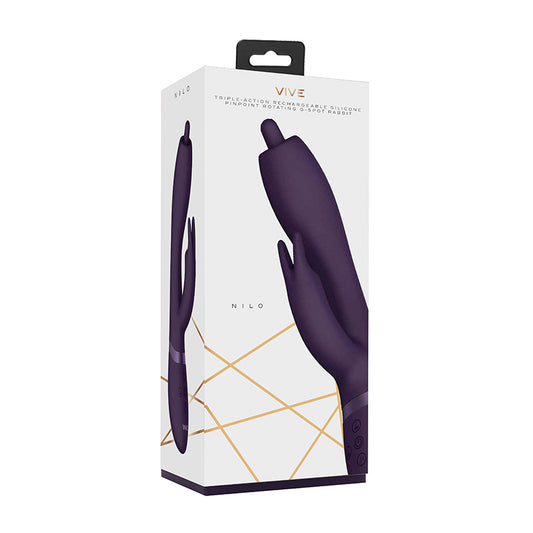 Vive Nilo Rechargeable Pinpoint Rotating Siilicone Rabbit Vibrator Purple