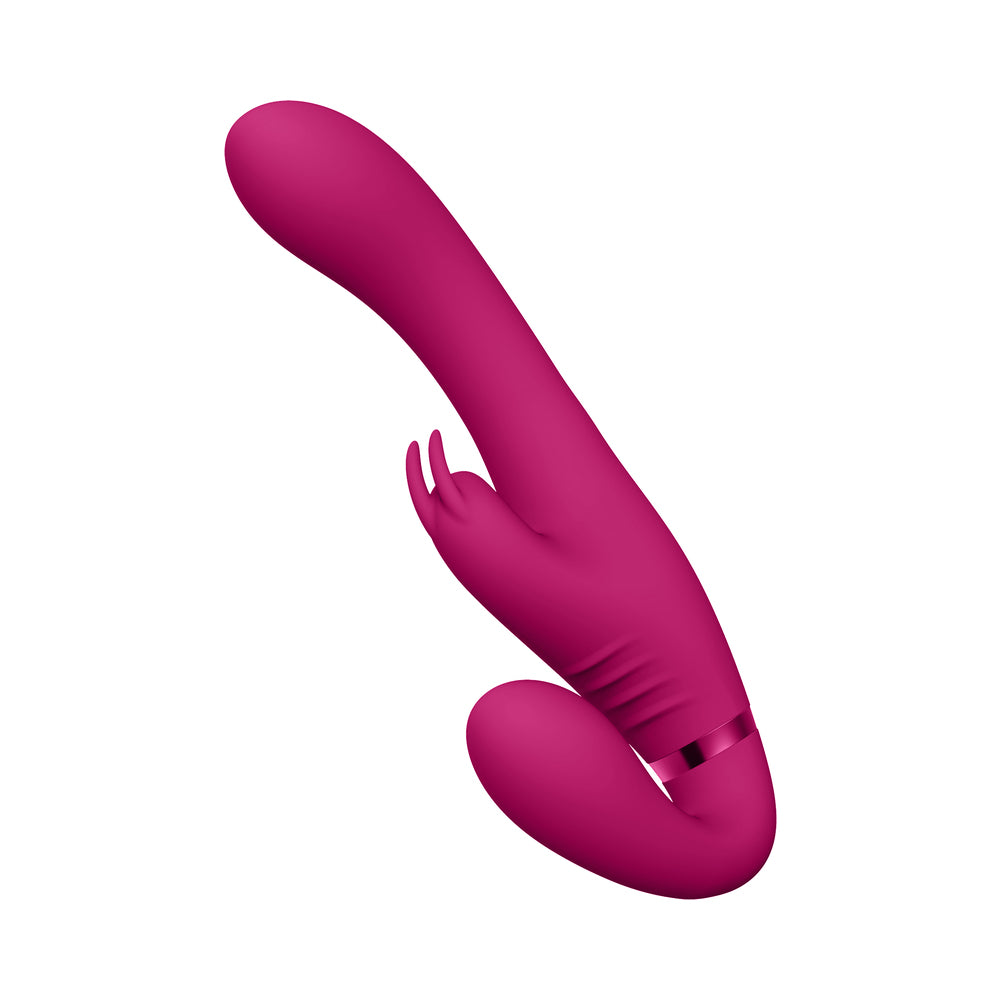 Vive Suki Rechargeable Triple Motor Pulse-wave Vibrating Silicone Strapless Strap-on Pink