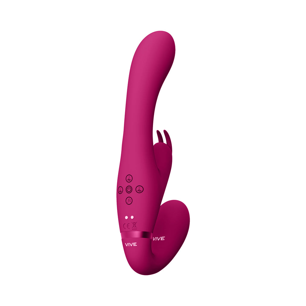 Vive Suki Rechargeable Triple Motor Pulse-wave Vibrating Silicone Strapless Strap-on Pink